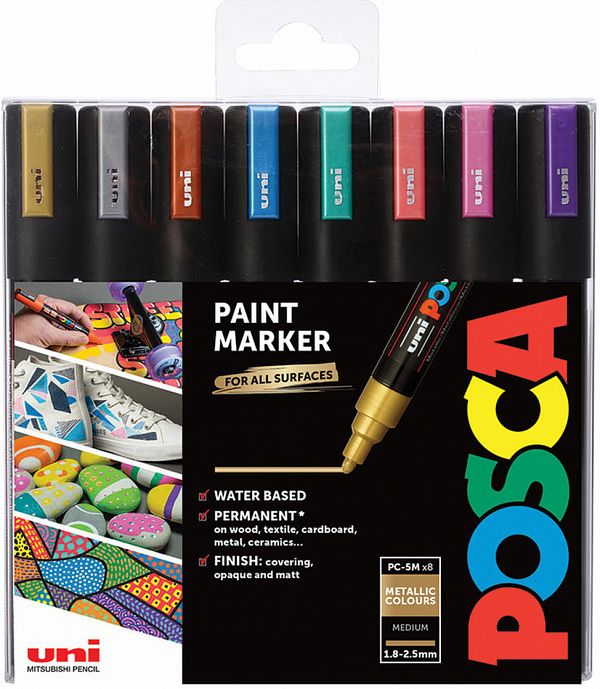 Set Markerjev Posca 5M 8/1 Kovinske Barve